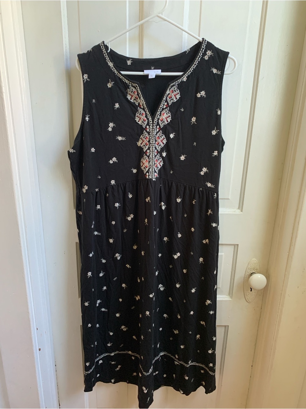 J Jill Black Embroidered Sleeveless Midi Dress XL Petite